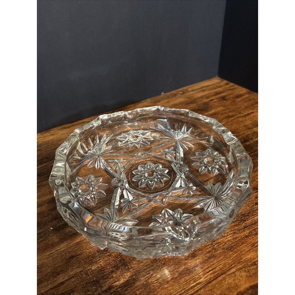 Anchor Hocking 7.5" Early American Prescut Glass Crystal Ashtray HEAVY